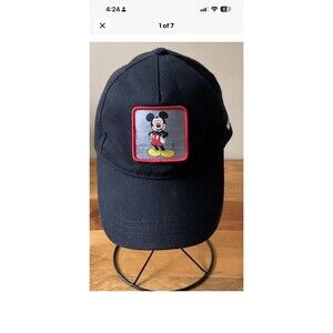 Disney Retro Mickey Mouse Black Ball Cap Adjustable Strap Cotton Hat Adult/Teens